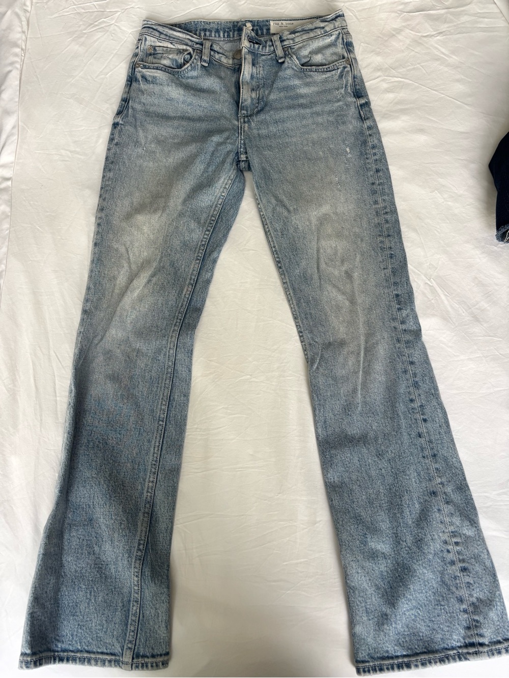 Rag and bone flared low-rise jeans.